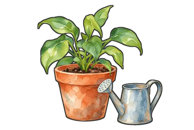 植木鉢とじょうろの枠付き版