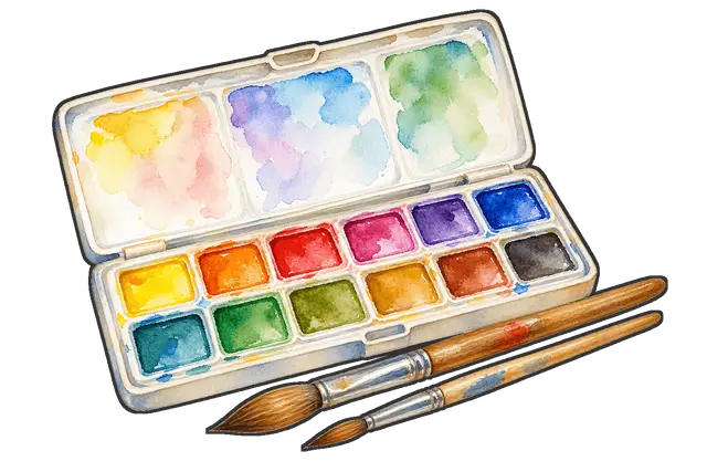 絵筆とパレットの枠付き版