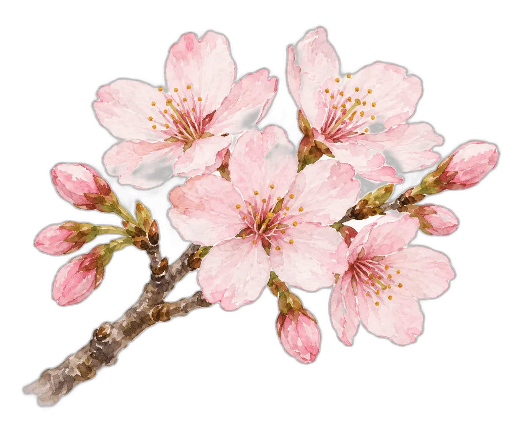 水彩の桜の枝。施設だより向けフリー素材