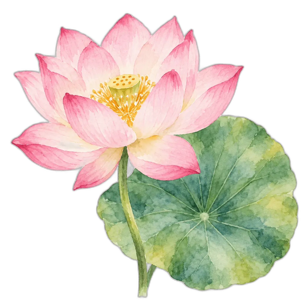 水彩の蓮の花。施設だより向けフリー素材