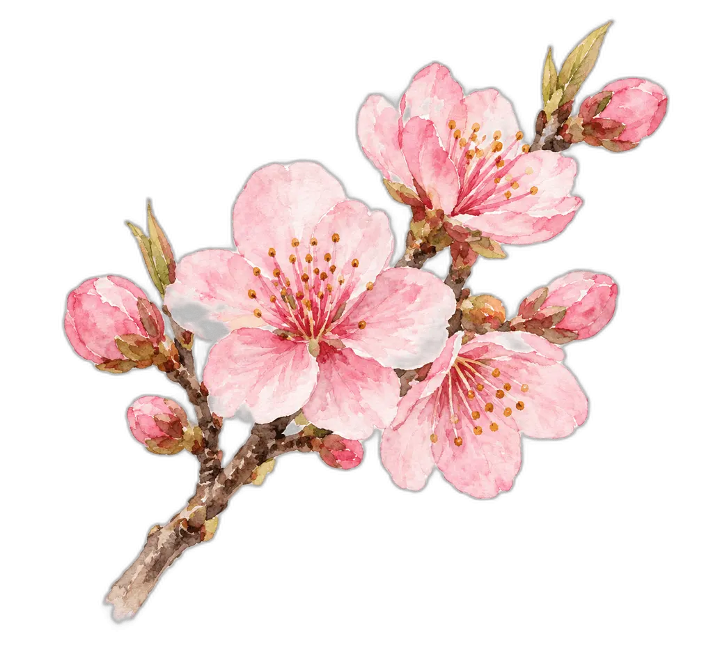 水彩の桃の花。施設だより向けフリー素材