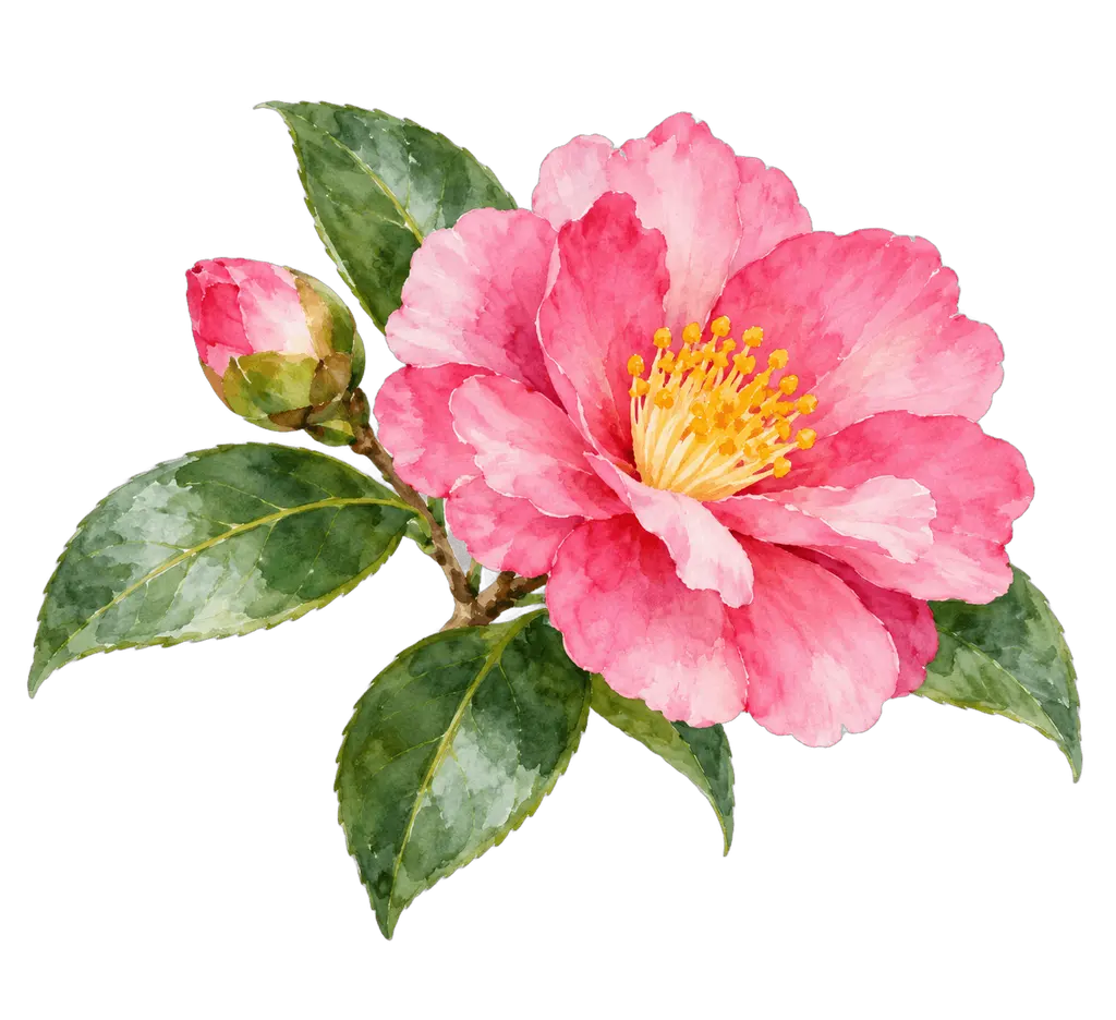 水彩の山茶花。施設だより向けフリー素材