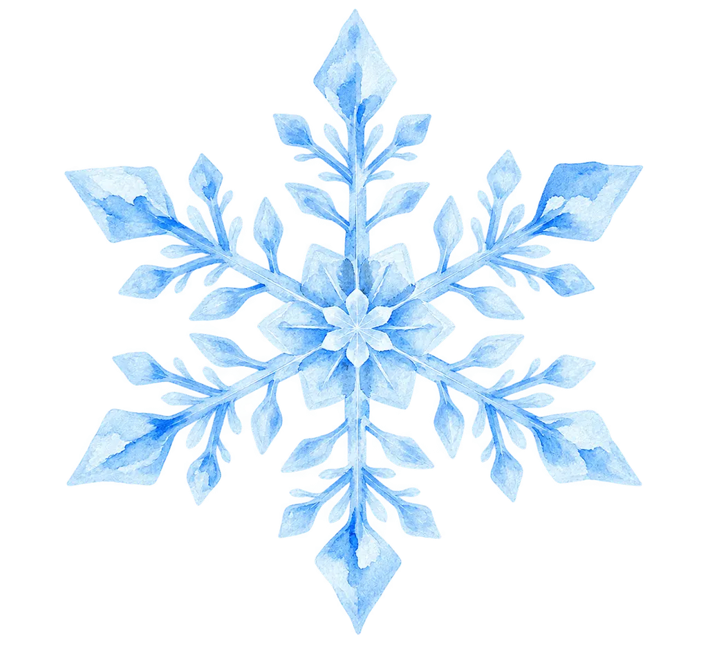 水彩の雪の結晶。施設だより向けフリー素材