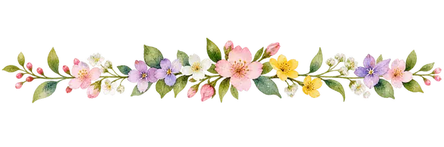 水彩の花の飾り罫