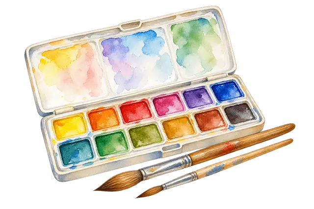 水彩の絵筆とパレット