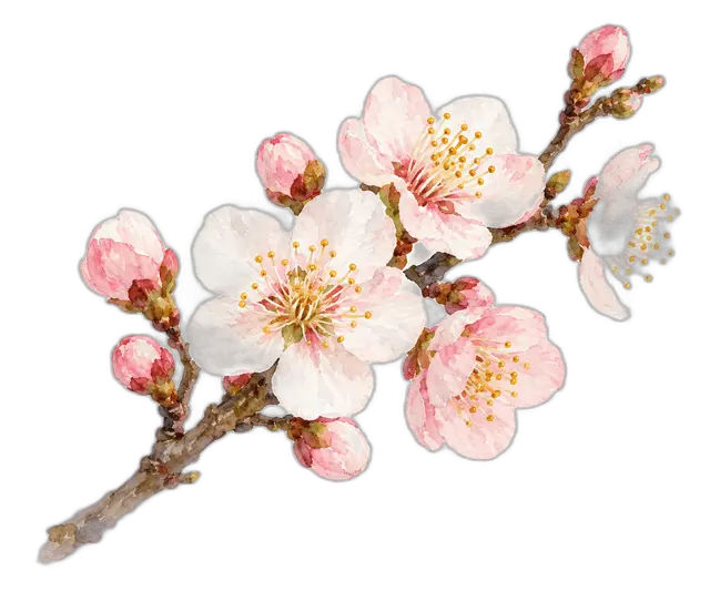 水彩の梅の枝