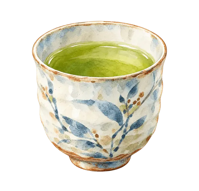 水彩の湯のみとお茶